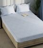 Monkler Powder Blue 100% Cotton Check King Size Bedsheet with 2 Pillow Covers